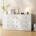 wanan 9 Drawer Dresser for Bedroom, White Modern 59'' Wide Wood Chest of Drawers, Dresser TV Stand, Storage Organizer with Metal Handles for Living Room, Hallway, Entryway - Image 5