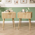 VINGLI Nightstands Set of 2, Fluted Night Stand with Drawer, Bedside Table, Wood Nightstand for Bedroom, Mid Century Modern End Tables, Natural Oak, 18.9" W*14.96" D*24" H by VINGLI
