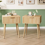 VINGLI Nightstands Set of 2, Fluted Night Stand with Drawer, Bedside Table, Wood Nightstand for Bedroom, Mid Century Modern End Tables, Natural Oak, 18.9" W*14.96" D*24" H by VINGLI