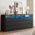 Gyfimoie 63" Black 9-Drawer Dresser for Bedroom w/Power Outlet, LED Light by Gyfimoie
