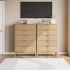LINSY Fluted 5 Drawer Dresser for Bedroom, 46" Tall Mid-Century Modern Chest of Drawers, Deep Storage Dresser with Curved Corner Design, Large Accent Wood Cabinet for Bedroom, Oak - Image 3