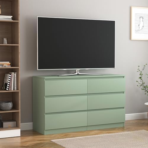 Vibe & Dine 6 Drawer Double Dresser, Modern Chest of Drawers with Wide Storage for Closet, Bedroom, Living Room (Light Green) - Image 7