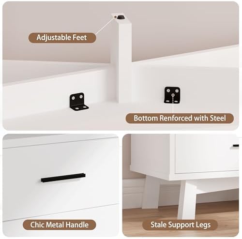 Xixini Dresser for Bedroom, 6 Drawer Wide Modern Chest of Drawers with X-Shaped Sturdy Base, Wood Double Dresser Closet Clothes Storage Organizer, Wooden TV Stand for Living Room, Hallway, White - Image 6