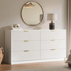 MAISONARIA White 6 Drawer Dresser for Bedroom, 55" Wide Modern Chest of Drawers with Gold Metal Handles, Fluted Wood TV Stand for Living Room, Hallway - Image 3