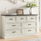 Farmhouse 7 Drawer Dresser for Bedroom, 55" White Dresser with TV Stand by CARPETNAL