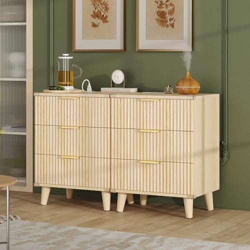 Lulive Wood 3 Drawers Dresser w/Charging Station, Modern Fluted Night Stand - Image 6