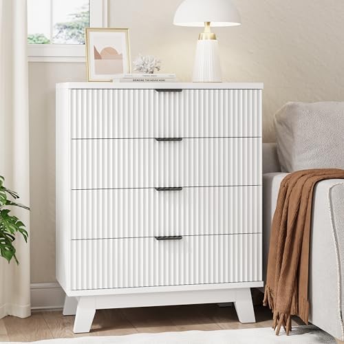 Xixini Fluted Nightstand with 4 Drawers, 31.5" Wide Side Table, White - Image 3