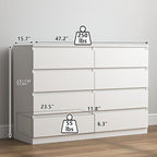 Vibe & Dine Double Dresser 8 Drawer, Modern Wooden Chest of Drawers with Wide Storage for Closet, Bedroom, Living Room, White - Image 3