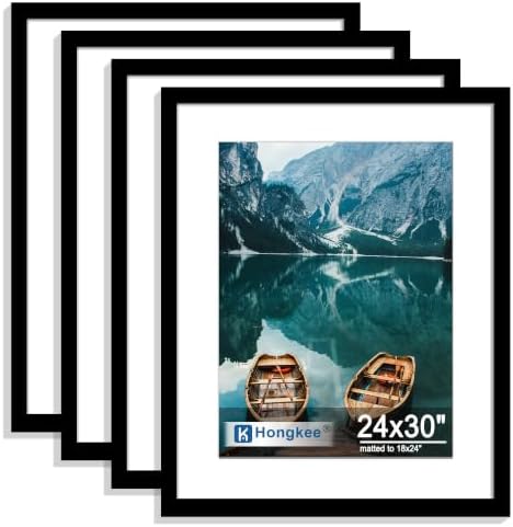 Hongkee 24x30 Frame Set of 4, 24 x 30 Black Wood Style(Mat 18x24) by Hongkee