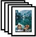 Hongkee 24x30 Frame Set of 4, 24 x 30 Black Wood Style(Mat 18x24) by Hongkee