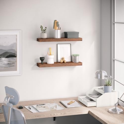 Ballucci Floating Shelf, 2-Pack 24" Rustic Brown Floating Shelves for Wall, Wood Wall Shelf for Home Décor, Floating Shelves for Bathroom, Living Room, Bedroom, 8" Deep Wall Shelves - Image 7