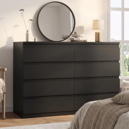 Modern 8 Drawer Dresser, Simply Chest of Drawers for Bedroom, Wood Storage Dresser with Deep Drawers for Living Room/Hallway/Entryway (Black) by Unknown