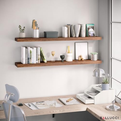 Ballucci Floating Shelves for Wall, 48" Wood Wall Shelf Set of 2, with Invisible Brackets for Bathroom, Living Room, Bedroom, Kitchen, Nursery, 8" Deep, Rustic Brown - Image 4