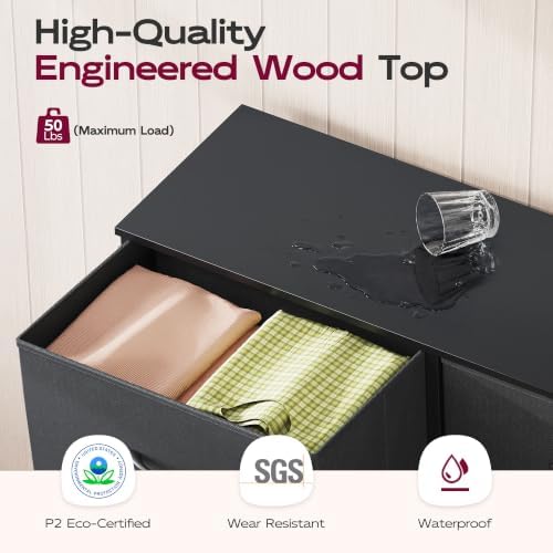 WLIVE Black Fabric Dresser for Bedroom, 6 Drawer Dressers, Chest of Drawers - Image 7