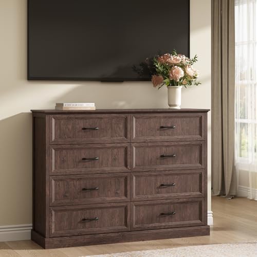 Farmhouse 8 Drawer Dresser for Bedroom, 55" Brown Dresser with TV Stand - Image 6