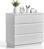 Karl home White 3 Drawer Fluted Nightstand, Modern Storage Chest of Drawers by Karlhome