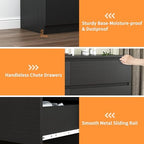 Vibe & Dine Double Dresser 6 Drawer, Modern Chest of Drawers with Wide Storage for Closet, Bedroom, Living Room, Black - Image 6