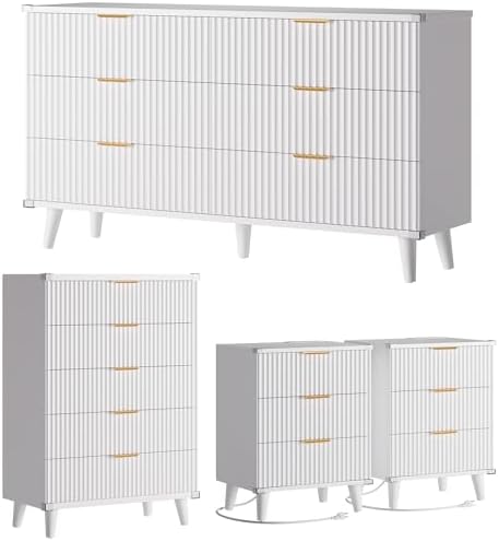 Modern Dressers and Nightstands Set 4-Piece, 2 Nightstands + 5 + 6-Drawers by Lulive