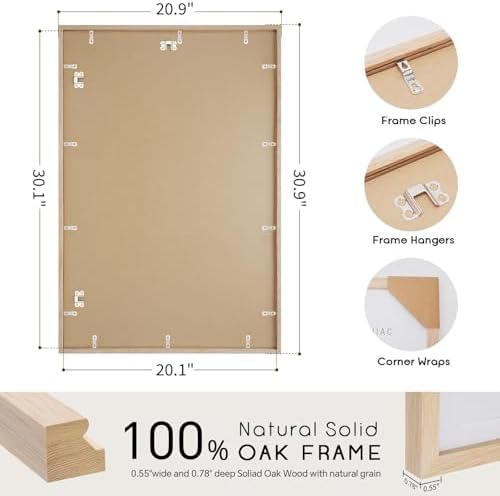 puthiac 20x30 Solid Oak Wood Picture Frame, Natural Oak, 1 Pack - Image 3