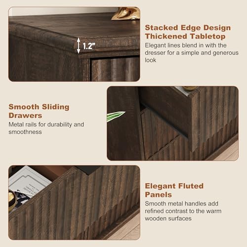 Squireewo Fluted 9 Drawers Dresser for Bedroom, 63" Wide Modern Chest of Drawers with Power Outlet and Deep Drawers, Large Dresser TV Stand for Living Room, Hallway, Kids Room, Brown - Image 3