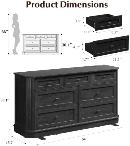 7 Drawers Dresser for Bedroom, 54" Wide Chest of Drawers w/Charging Station - Image 2