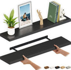 Ballucci Floating Shelves for Wall, 48" Wood Wall Shelf Set of 2, with Invisible Brackets for Bathroom, Living Room, Bedroom, Kitchen, Nursery, 8" Deep, Black by Ballucci