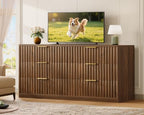 TEENFON Fluted 6 Drawer Dresser for Bedroom, Wide Modern Chest of Drawers with Metal Handle, Curved Profile Design, Wood Closet Clothes Storage Organizer for Bedroom, Hallway, Walnut - Image 5