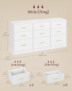 VASAGLE 9-Drawer Dresser, Chest of Drawers, 63.1 x 15.8 x 30.7 Inches - Image 3