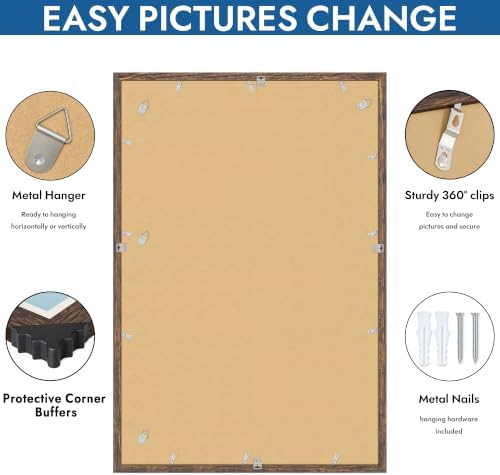 Hongkee 24x36 Poster Frame Set of 4, 24 x 36 Rustic Brown Wood (Mat 20x30) - Image 5