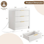 Decofy Fluted 3-Drawer Nightstand with Charging Station, Pure White - Image 2