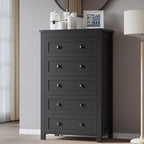 BORNOON Tall 5-Drawer Dresser, Modern Wooden Storage Chest of Drawers, Dresser TV Stand, Wood Drawer Organizer with Metal Handles for Bedroom, Living Room, Hallway by BORNOON