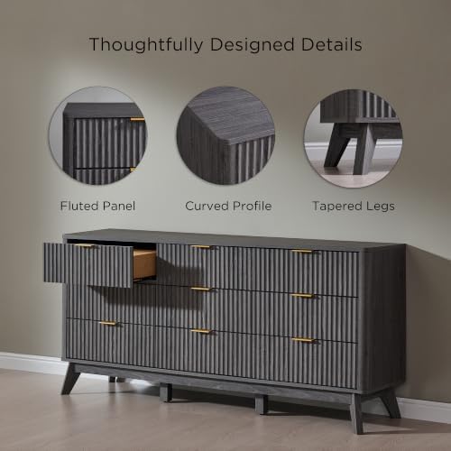 T4TREAM 63" Wide Fluted 9 Drawer Dresser for Bedroom, Dark Alder - Image 5