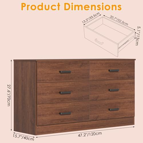 Bigbiglife Wood Dresser for Bedroom, 6 Drawer Double Dresser, Mid Century Modern Chest of Drawers with Deep Drawers, Large Storage Organizer for Living Room, Closet(Walnut Brown) - Image 3