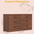 Bigbiglife Wood Dresser for Bedroom, 6 Drawer Double Dresser, Mid Century Modern Chest of Drawers with Deep Drawers, Large Storage Organizer for Living Room, Closet(Walnut Brown) - Image 3