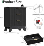 Xixini Fluted Nightstand with 3 Drawers, 24" Wide Side Table, Black - Image 2
