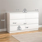 Vibe & Dine White Dresser 6 Drawer, Modern Double Dresser for Bedroom, Wood Chest of Drawers with Wide Storage for Living Room - Image 3