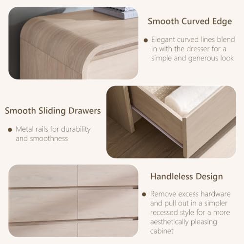 Aitjunz Modern 6 Drawers Dresser for Bedroom, 47" Wide Wood Dressers, Cream - Image 5