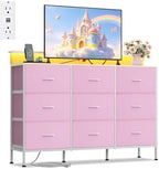 WLIVE Dresser TV Stand with LED Lights & Power Outlets for 55 Inch TV, Pink by WLIVE