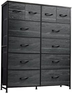 WLIVE 12 Drawer Tall Fabric Dresser Bedroom Storage Chest, Charcoal by WLIVE
