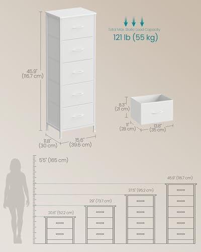 SONGMICS Dresser for Bedroom, Tall Dresser with 5 Fabric Drawers - Image 2