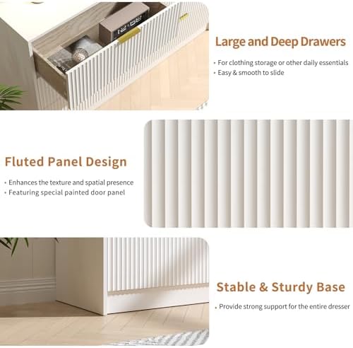 White Dresser with 6 Drawer 55" Wide Fluted Dresser for Bedroom丨Modern Chest of Drawer with Metal Handles, Wood TV Stand for Bedroom, Living Room, Entryway, Hallway, White - Image 4