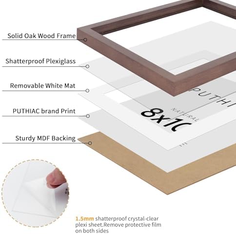 puthiac Walnut Wood Picture Frame, 8x10 inches, 1 Pack, Natural Solid Wooden Frame for Wall Art Photo and Prints - Image 2