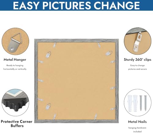 Hongkee 16x16 Frame Set of 4, 16 x 16 Grey Wood Style(Mat 12x12) - Image 5
