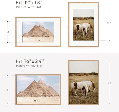 16x24 Poster Frame, Solid Oak Wood 16x24 Frames with Mat to 12x18 - Image 3