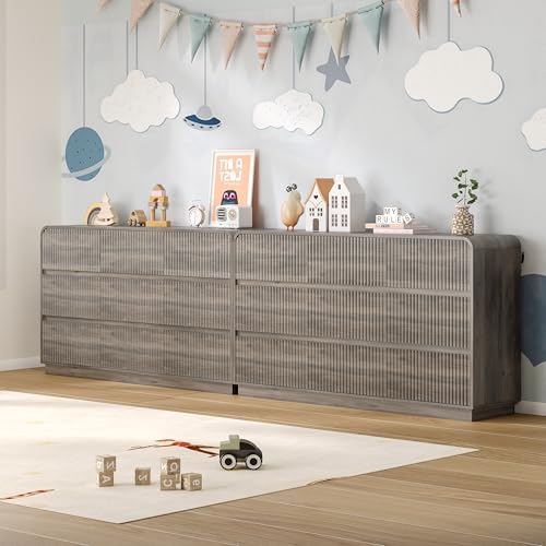 BORNOON Dresser for Bedroom with 9 Drawers, Fluted Chest of Drawers with Round Curved Corner, Hidden Handles, Modern Wood Storage Organizer for Bedroom, Nursery, Living Room - Image 6