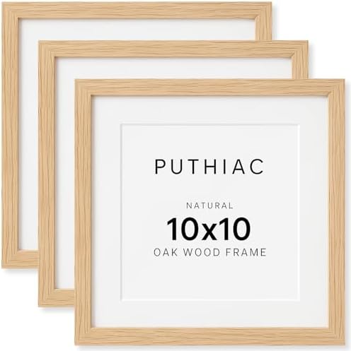 puthiac 10x10 Solid Oak Wood Picture Frames, Natural Oak, 3 Pack by PUTHIAC