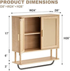 INNOD Rattan Bathroom Wall Cabinet with Towel Bar, Wall-Mounted Medicine Cabinet with Adjustable Wood Shelf & Doors, Over the Toilet Storage Cabinet for Laundry Room & Kitchen & Living Room - Image 2