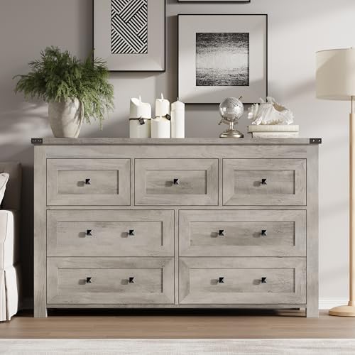 BORNOON 7-Drawer Dresser, Modern Wooden Storage Chest of Drawers, Dresser TV Stand, Wood Drawer Organizer with Metal Handles for Bedroom, Living Room, Hallway - Image 3