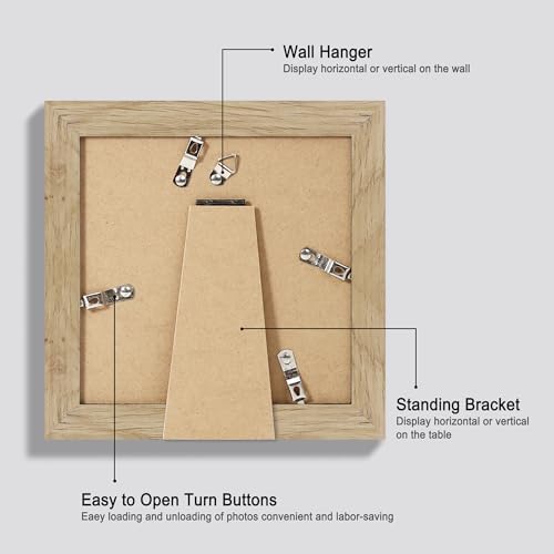 Hongkee 6x6 Picture Frame Set of 4, Made of Glass and Natural Oak Wooden Frame - Display Picture 4x4 with Mat or 6 x 6 Without Mat, 6x6 Photo for Wall or Tabletop - Image 3
