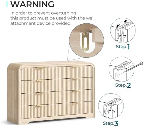 LINSY HOME 8-Drawer Fluted Dresser for Bedroom, Light Oak, Mid Century - Image 7